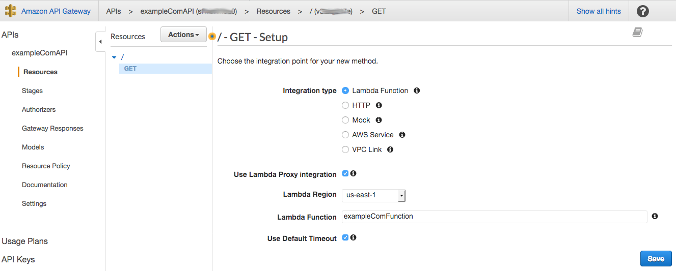 API Gateway endpoint creation