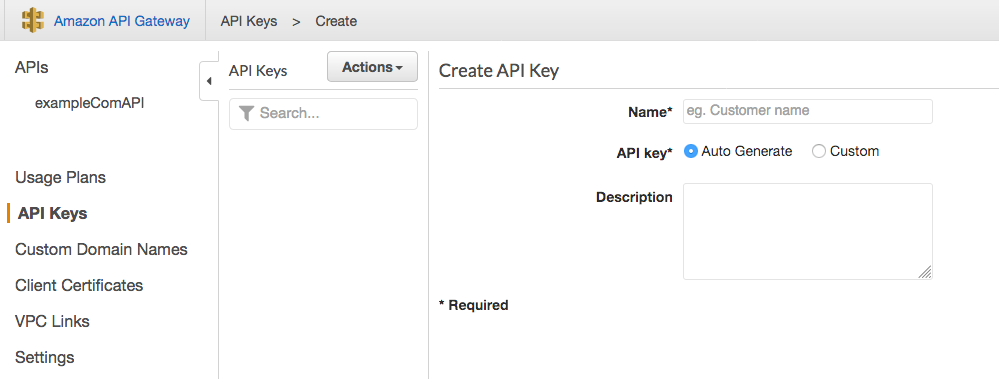 API key generation example