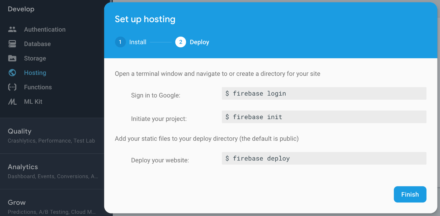 Firebase hosting setup